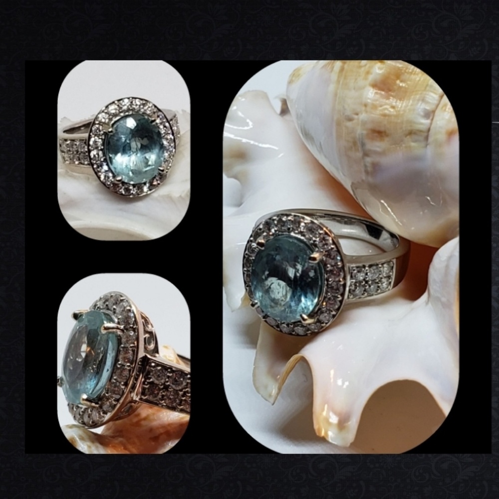 No longer avail. Pariaba & Diamond 18K White  Ring!Appraised $5400. See Video!!! - Picture 5 of 9
